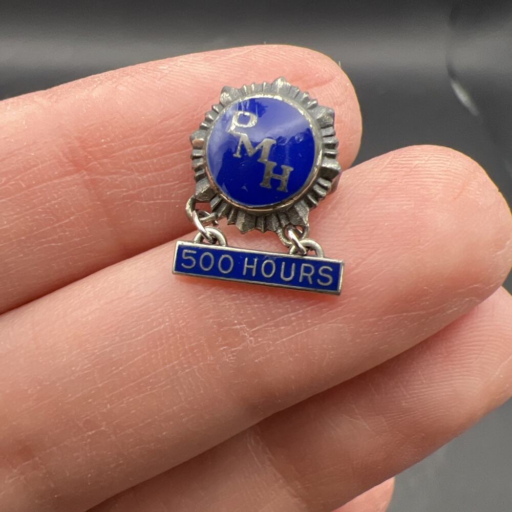 Sterling PMH Pin 500 Hours Hospital Volunteer Service Blue Enamel Herff Jones